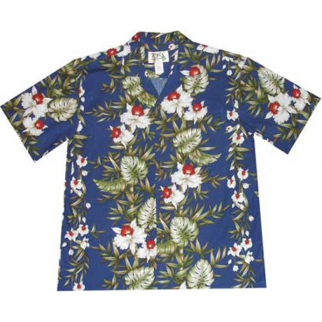 AL-465 NB-Bamboo Panel Blue Aloha Shirt