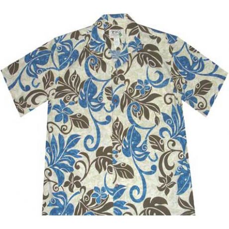 AL-476 BL-Wind Monstera Blue Aloha Shirt