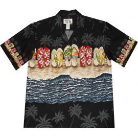 AL-480 B Hawaii Slipper Black Hawaiian Shirt