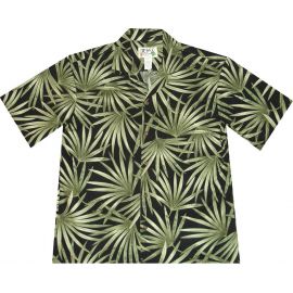 AL-482B-Palm Leaf Fever Black Aloha Shirt