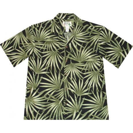 AL-482B-Palm Leaf Fever Black Aloha Shirt