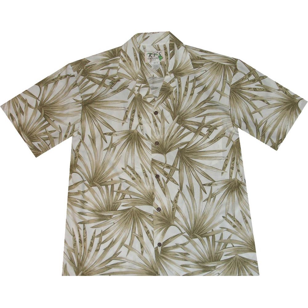 AL-482W- Palm Leaf Fever White Aloha Shirt