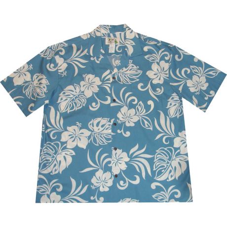 AL486BL-Classic Hibiscus Blue Aloha Shirt