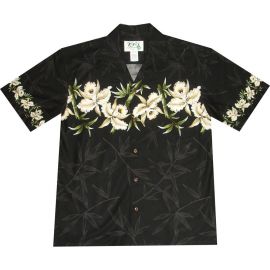 AL-500 B Orchid Chest band Black Hawaiian Shirt