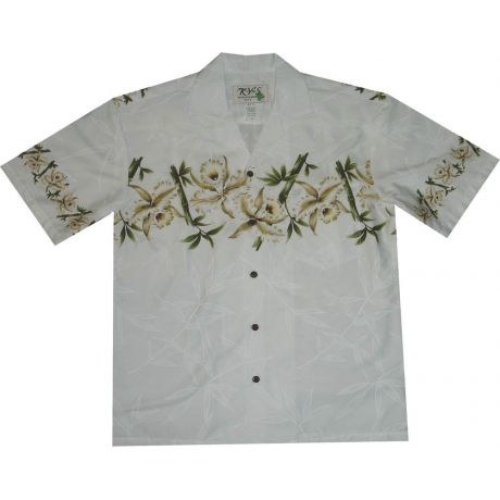 AL-500 W Orchid Chest band White Hawaiian Shirt