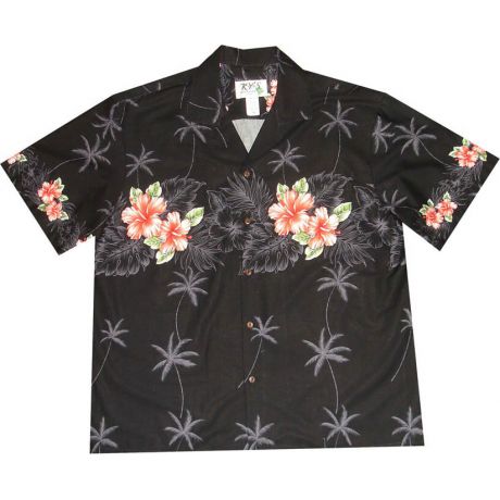 AL-501 B 50TH State Floral Black Hawaiian Shirt