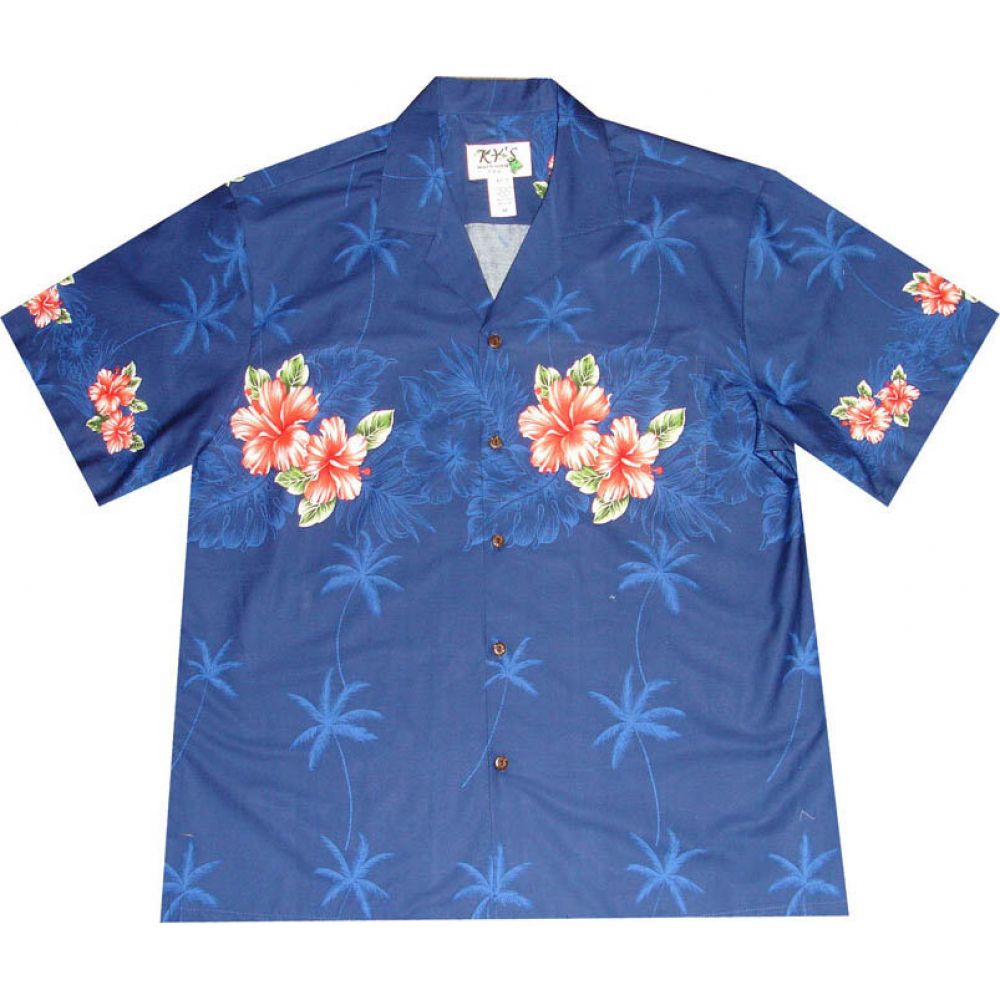 AL-501 NB Big and Tall Mens 50TH State Floral Navy Hawaiian Shir