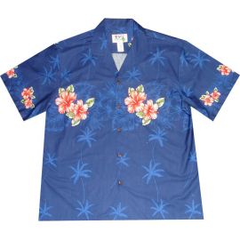 AL-501 NB 50TH State Floral Navy Hawaiian Shirt