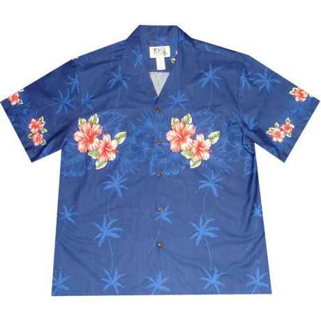 AL-501 NB Big and Tall Mens 50TH State Floral Navy Hawaiian Shir