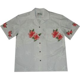 AL-501 W 50TH State Floral White Hawaiian Shirt