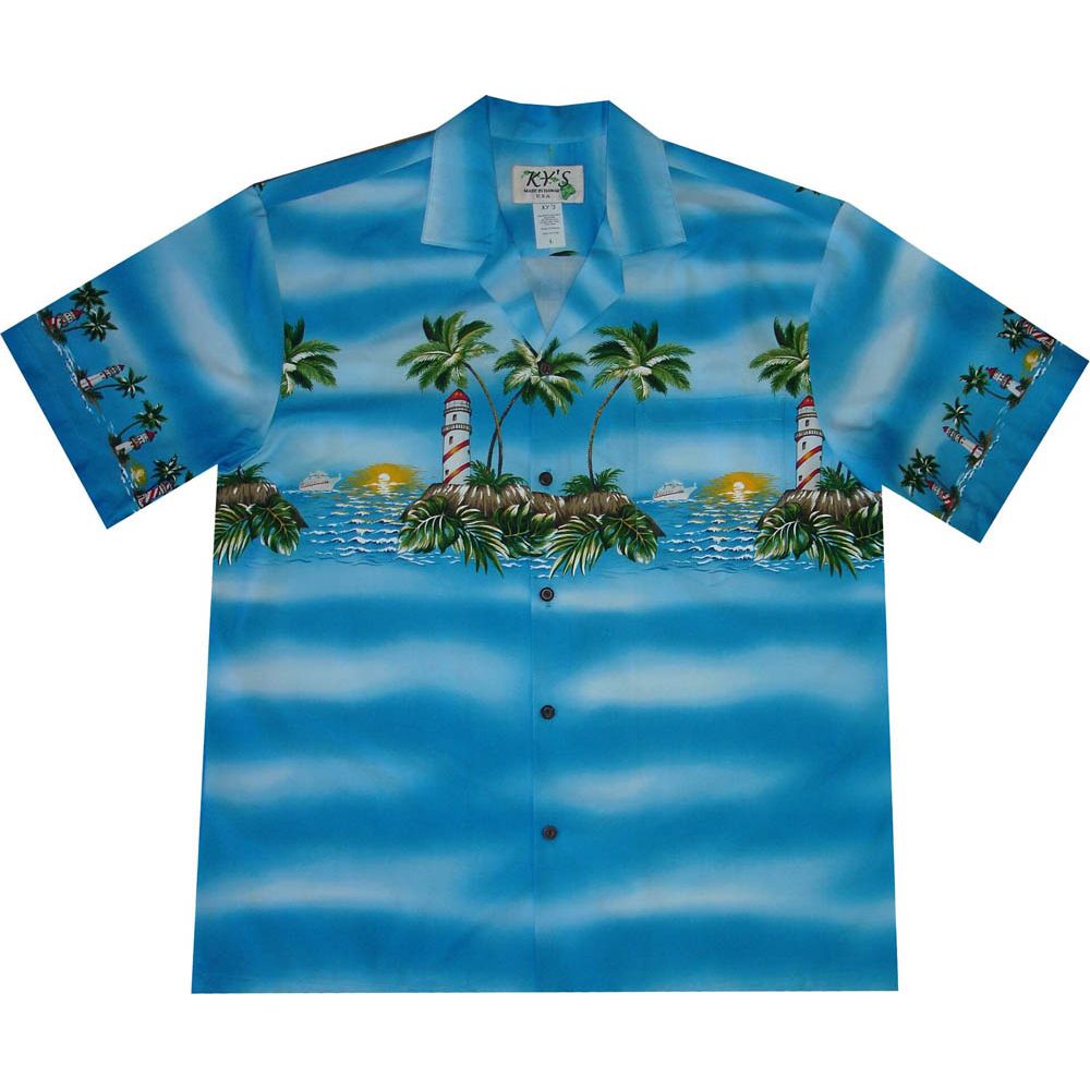 AL-507-Big and Tall Mens Lighthouse Island Hawaiian Shirt