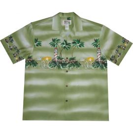 AL-507G- Lighthouse Island Green Hawaiian Shirt