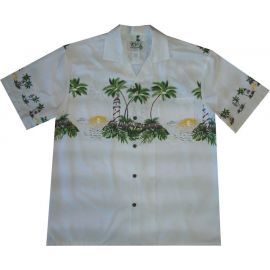 AL-507W- Lighthouse Island White Hawaiian Shirt