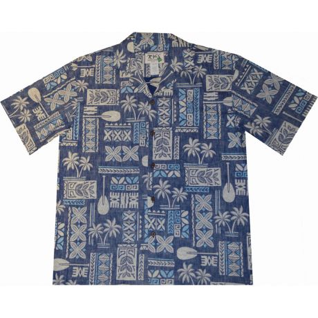 AL510NB -Traditional Tapa Navy  Aloha Shirt