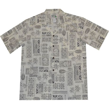 AL510W -Traditional Tapa White Aloha Shirt