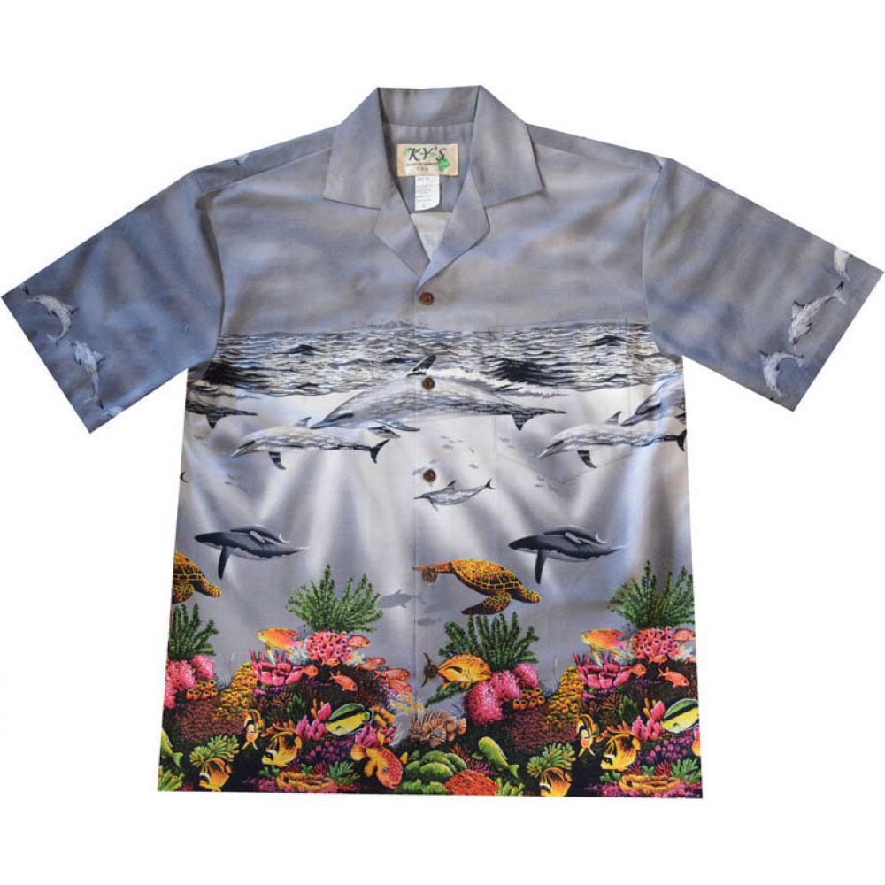 AL-514GA - Whale On Sea Life  Grey Hawaiian Shirt