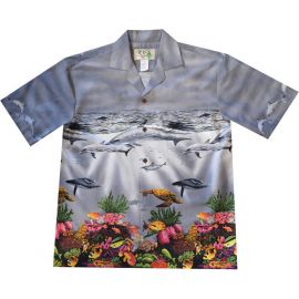 AL-514GA - Whale On Sea Life  Grey Hawaiian Shirt