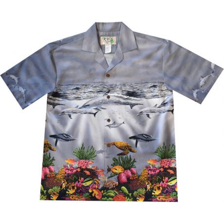 AL-514GA - Whale On Sea Life  Grey Hawaiian Shirt
