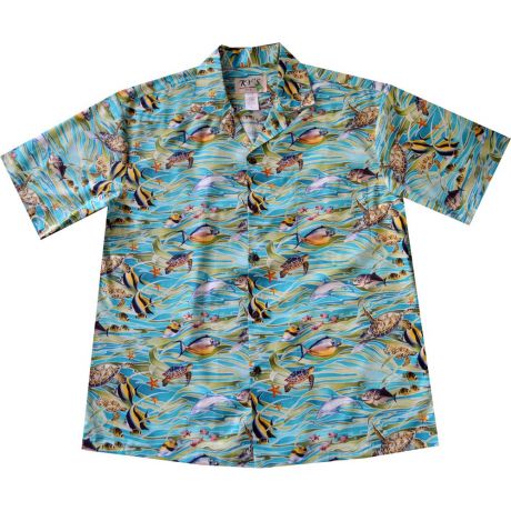 AL518BL -Tropical Fish Green Aloha Shirt