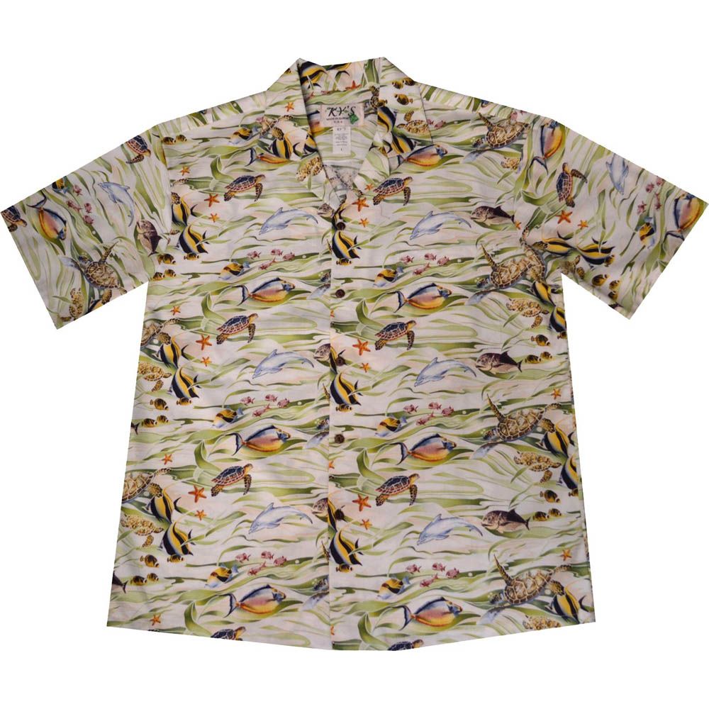 AL518W -Tropical Fish White Aloha Shirt