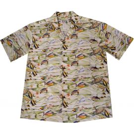 AL518W -Tropical Fish White Aloha Shirt