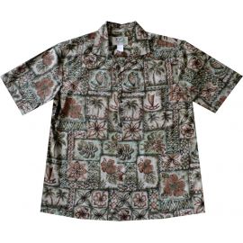 AL519G - Samoan Tapa Red Aloha Shirt