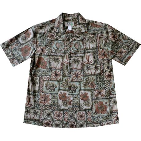 AL519G - Samoan Tapa Red Aloha Shirt