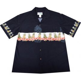 AL-520B -  Border Pineapple Black Cotton Mens Hawaiian Shirt