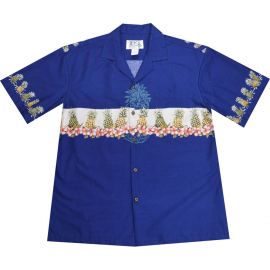 AL-520NB - Border Pineapple Navy Cotton Mens Hawaiian Shirt