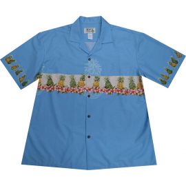 AL-520TU - Border Pineapple Turq Cotton Mens Hawaiian Shirt