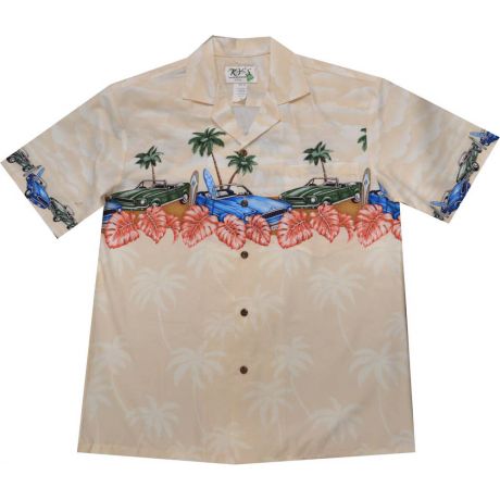 AL-522CR - Border Muscle Car Cream Cotton Mens Hawaiian Shirt
