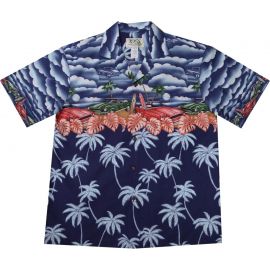 AL-522NB - Border Muscle Car Navy Cotton Mens Hawaiian Shirt