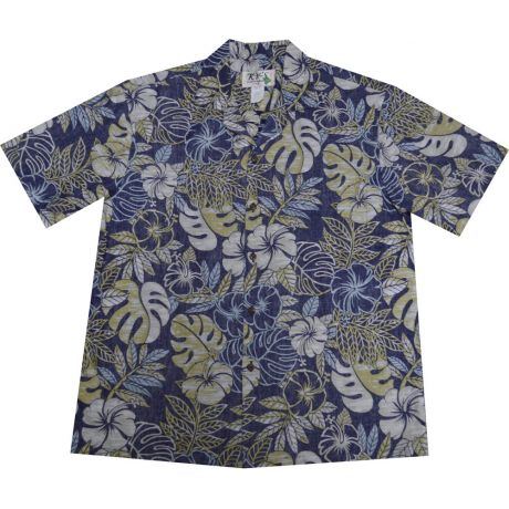 AL-523NB- Vintage Monstera Navy Aloha Shirt