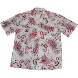 AL-524R- Abstract Pineapple Red Aloha Shirt
