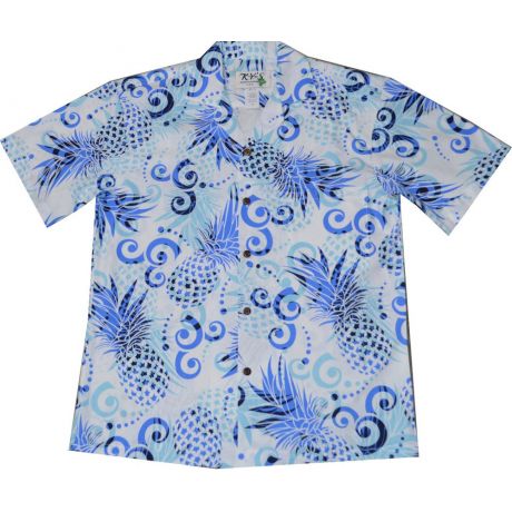 AL-524BL - Abstract Pineapple Blue Aloha Shirt