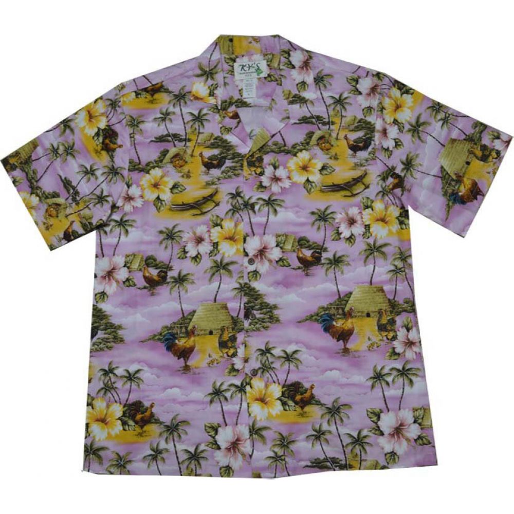AL-525P - Pali Lookout Rooster Pink Aloha Shirt