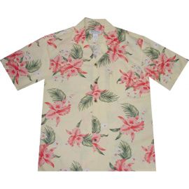 AL-815Y - Paumalu Pink Orchid Yellow Rayon Mens Aloha Shirt