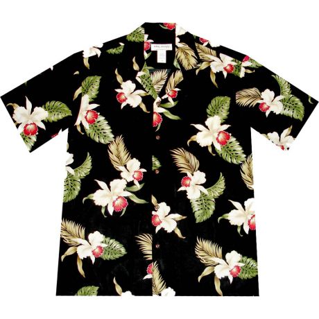 AL-816B - Makaha Orchid Black Rayon Mens Aloha Shirt