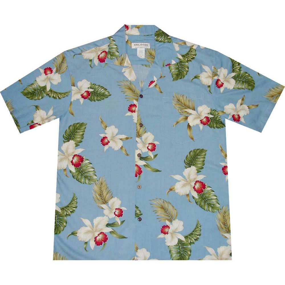 AL-816BL - Makaha Orchid Blue Rayon Mens Aloha Shirt