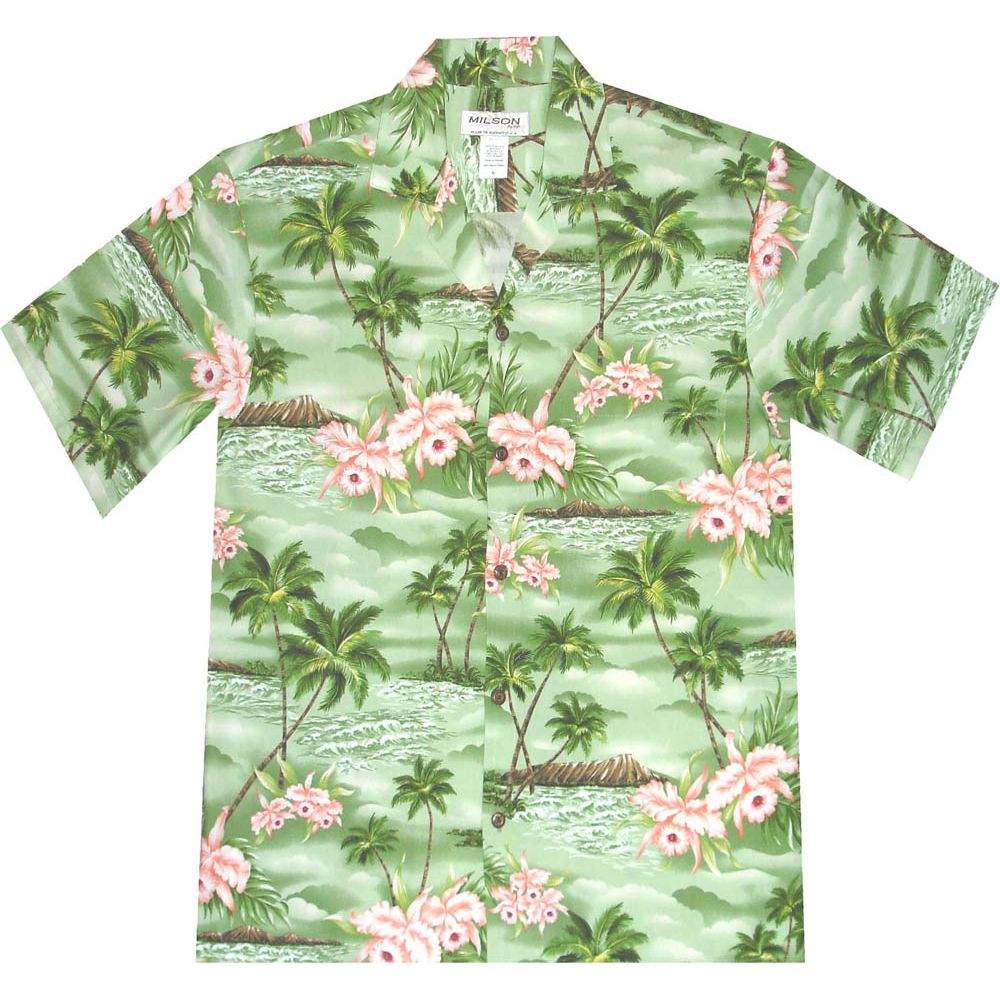 AL-823G -Diamond Head Green Rayon Mens Aloha Shirt