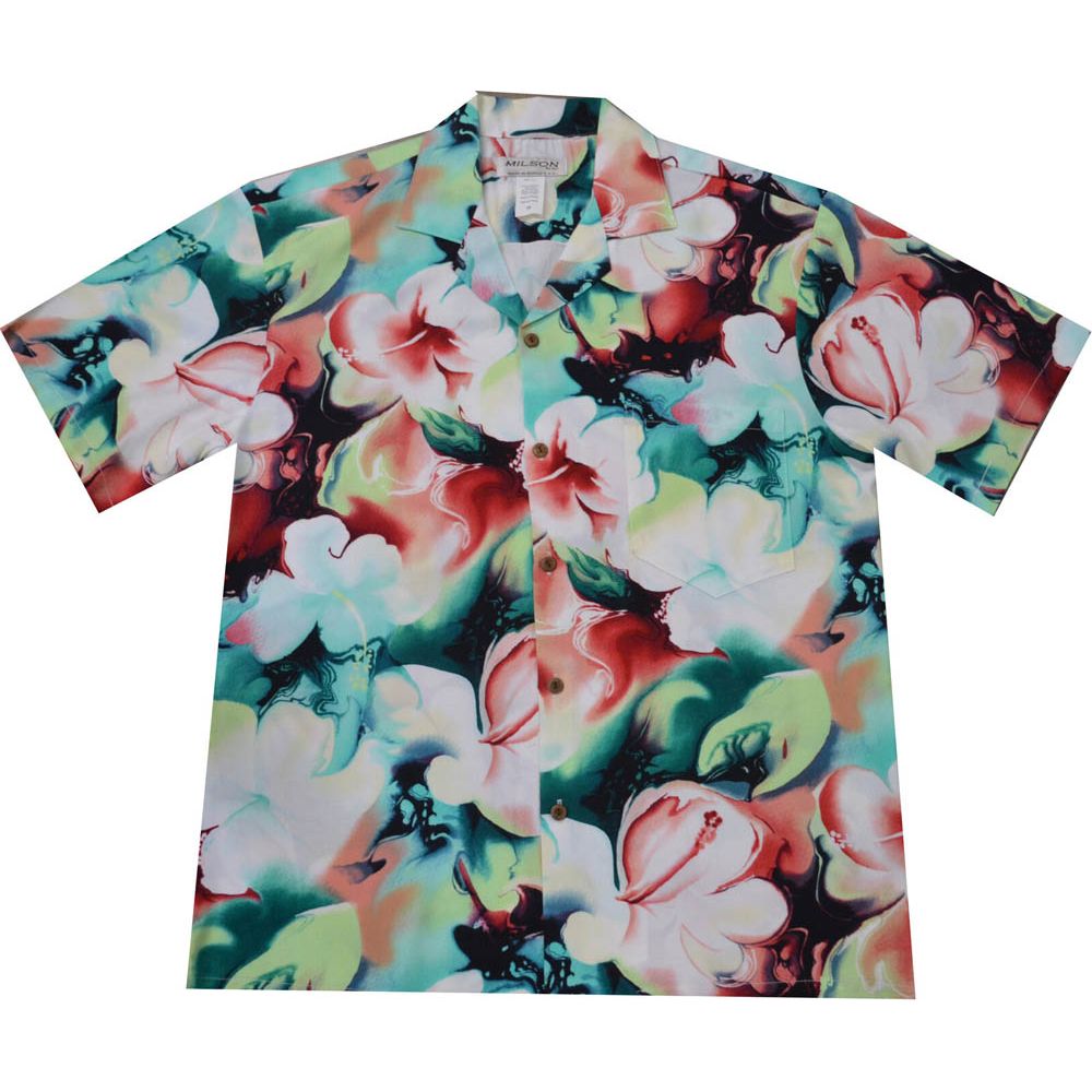AL-827R- Watercolor Hibiscus Aloha Shirt