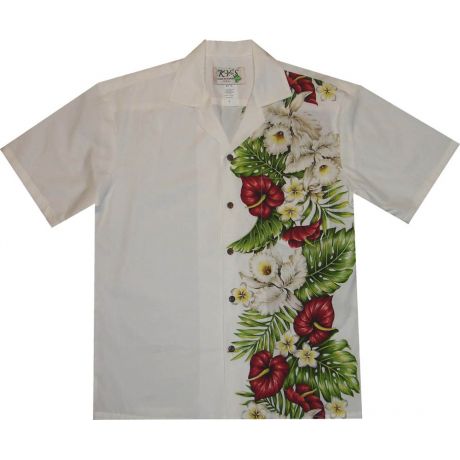ALB-488W- Kona Tropical Flower White Cotton Mens Hawaiian Shirt