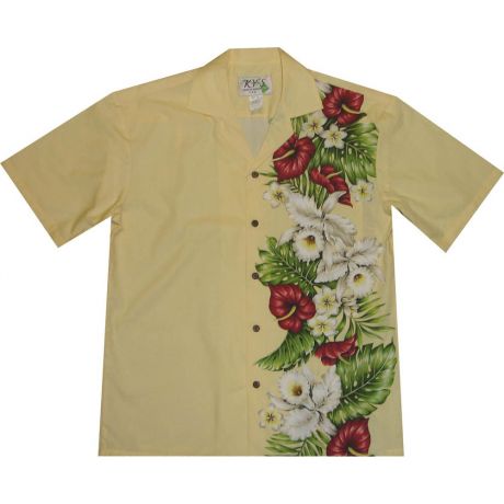 ALB-488Y- Kona Tropical Flower Yellow Cotton Mens Hawaiian Shirt