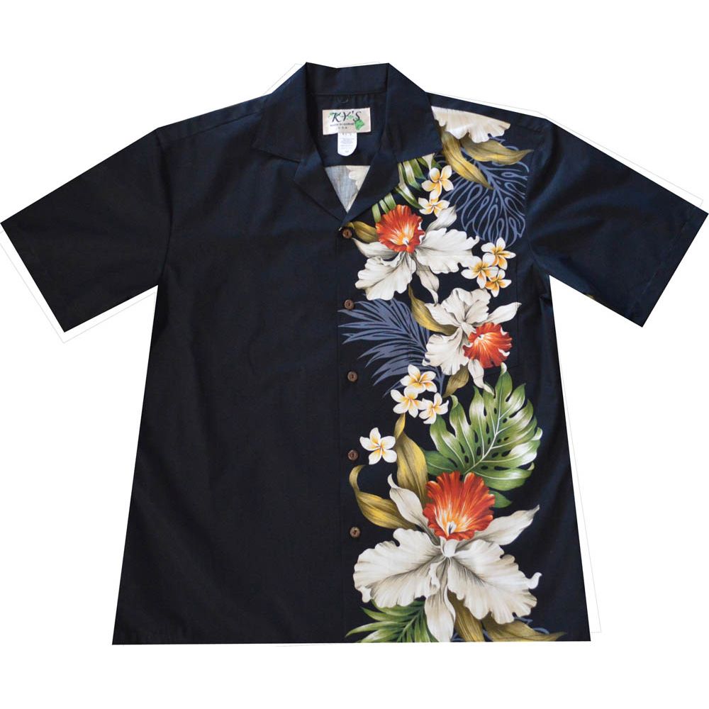 ALB-515B Hilo Orchid Black Cotton Mens Hawaiian Shirt