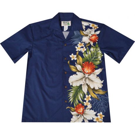 ALB-515NB - Hilo Orchid Navy Cotton Mens Hawaiian Shirt