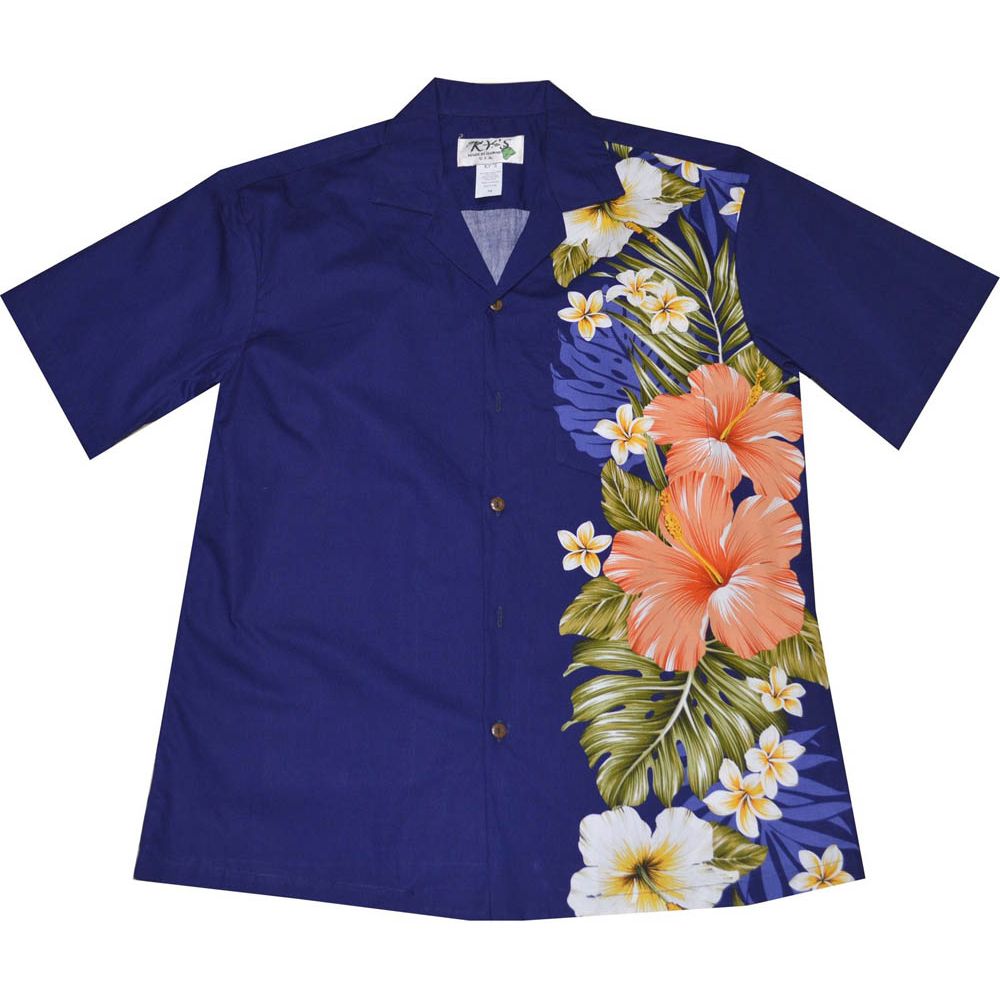 ALB-538NB - Orange Aloalo Flower Cotton Mens Hawaiian Shirt