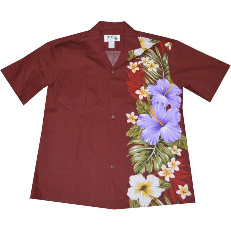 ALB-538R- Purple Aloalo Flower Cotton Mens Hawaiian Shirt
