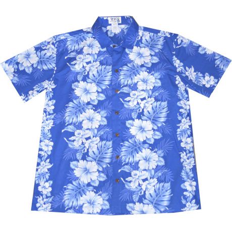 ALS-434NB- Orchid Hibiscus Panel Navy Blue Slim Fit Hawaiian Shi