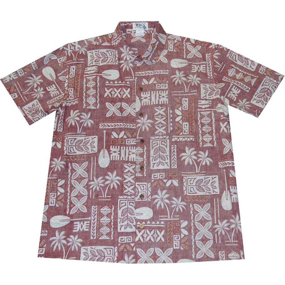 ALS-510R- Traditional Tapa Red Cotton Slim Fit Hawaiian Shirt