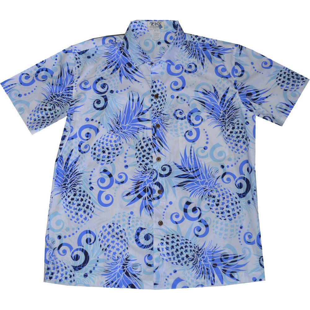 ALS-524BL- Abstract Pineapple Blue Slim Fit Hawaiian Shirt